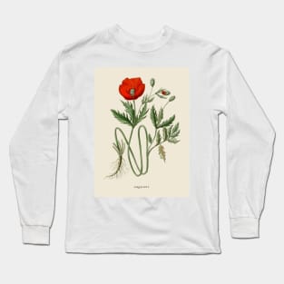 Red Poppy Antique Botanical Illustration Long Sleeve T-Shirt